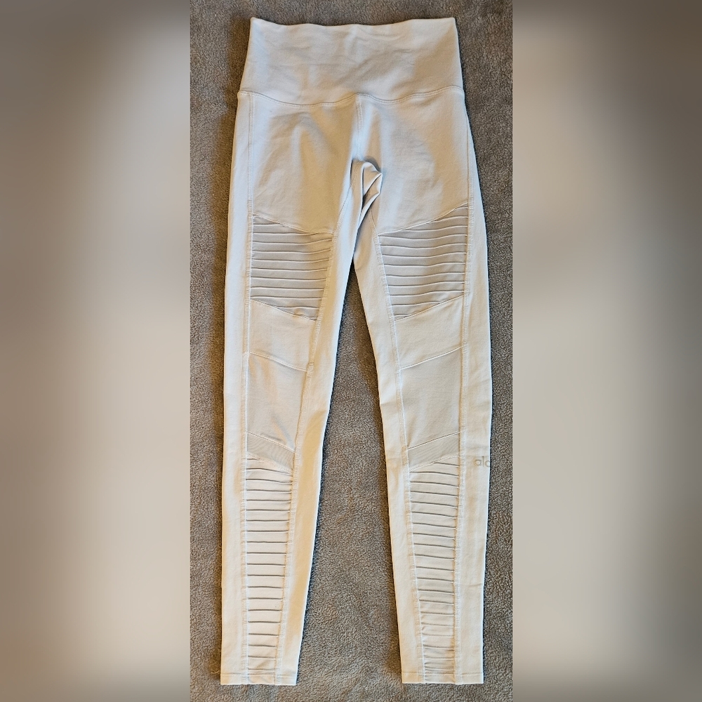 ALO Yoga White Moto Ribbed Leggings